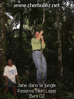 légende: Jane dans la jungle Reserve Pilon Lajas Beni 02
qualityCode=raw
sizeCode=half

Données de l'image originale:
Taille originale: 155116 bytes
Temps d'exposition: 1/50 s
Diaph: f/240/100
Heure de prise de vue: 2003:06:17 13:59:59
Flash: oui
Focale: 42/10 mm
